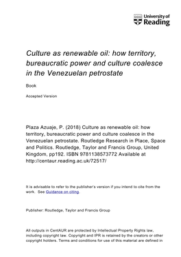 How Territory, Bureaucratic Power and Culture Coalesce in the Venezuelan Petrostate
