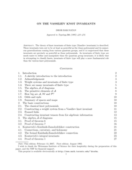 ON the VASSILIEV KNOT INVARIANTS Contents 1