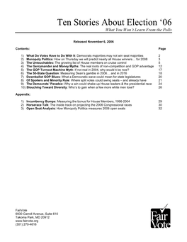 Ten Stories About Election ‘06 What You Won’T Learn from the Polls