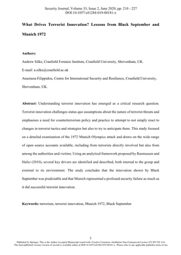 What Drives Terrorist Innovation? Lessons from Black September And