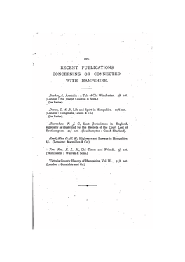 Recent Publications Concerning Or Connected with Hampshire