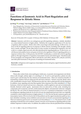 Functions of Jasmonic Acid in Plant Regulation and Response to Abiotic Stress