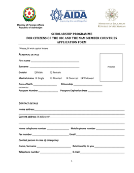 Scholarship Programme for Citizens of the Oic and the Nam Member Countries Application Form