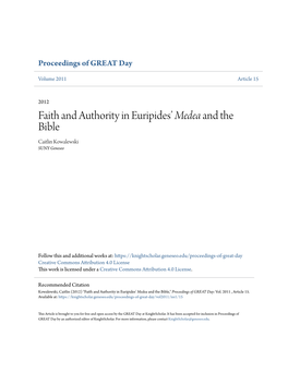 Faith and Authority in Euripidesâ•Ž Medea and the Bible