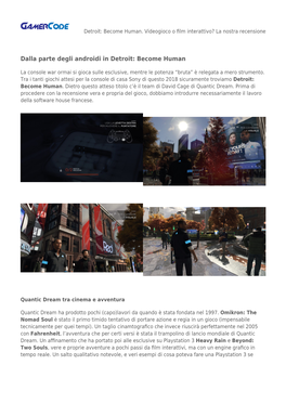 Detroit: Become Human. Videogioco O Film Interattivo?