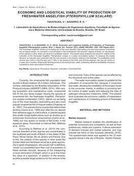 Economic and Logistical Viability of Production of Freshwater Angelfish (Pterophyllum Scalare)