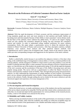 Research on the Preferences of Cafeteria Consumers Based on Factor Analysis