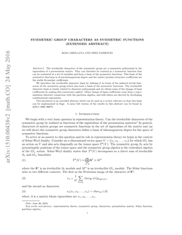 Symmetric Group Characters As Symmetric Functions, Arxiv:1605.06672