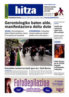 Gerontologiko Baten Alde, Manifestaziora Deitu Dute