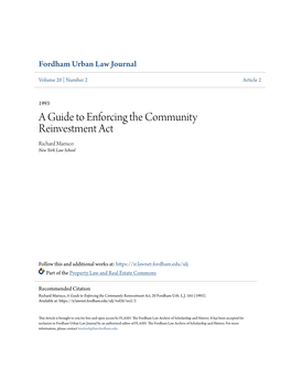 A Guide to Enforcing the Community Reinvestment Act Richard Marisco New York Law School