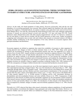 Zebra Mussels As Ecosystem Engineers: Their Contribution to Habitat Structure and Influences on Benthic Gastropods
