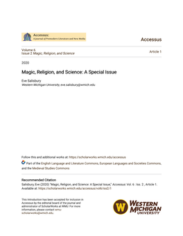 Magic, Religion, and Science: a Special Issue