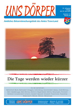 UNS DÖRPER Woche 30 Amtliches Bekanntmachungsblatt Des Amtes Trave-Land