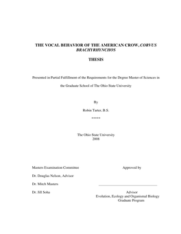 The Vocal Behavior of the American Crow, Corvus Brachyrhynchos