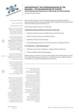 The Balkanization of Europe Third International Conference in Ethnology and Anthropology University of Craiova (Craiova)