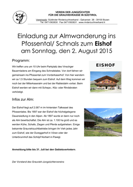 Einladung Zur Almwanderung Ins Pfossental/ Schnals Zum Eishof Am Sonntag, Den 2