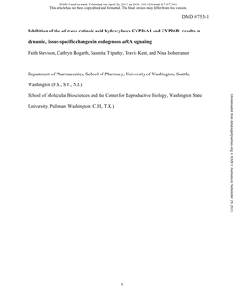 Inhibition of the All Trans-Retinoic Acid Hydroxylases CYP26A1 and CYP26B1 Results in Dynamic, Tissue-Specific Changes in Endogenous Atra Signaling