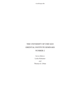 The University of Chicago Oriental Institute Seminars Number 2