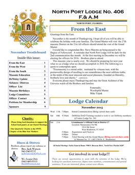 North Port Lodge No. 406 F.& A.M Lodge Calendar from the East