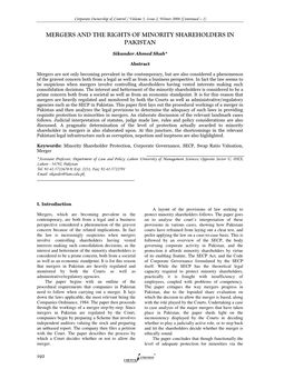 Mergers and the Rights of Minority Shareholders in Pakistan