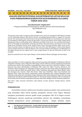 Analisis Sektor Potensial Dan Keterkaitan Antar Wilayah Pada Perekonomian Kabupaten Ogan Komering Ulu (Oku) Tahun 2010-2016