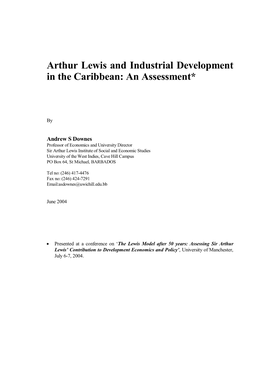 Arthur Lewis and Industrial Development in the Caribbean: an Assessment*