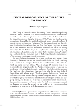 General Performance of the Polish Presidency