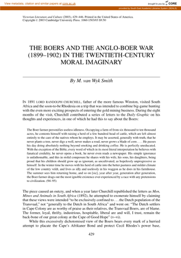 The Boers and the Anglo-Boer War (1899–1902) in the Twentieth-Century Moral Imaginary