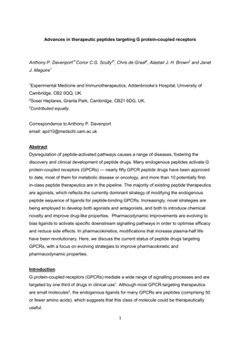 1 Advances in Therapeutic Peptides Targeting G Protein-Coupled