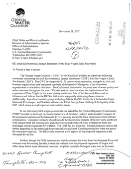 Of Georgia Water Coalition Re Draft Environmental Impact Statement