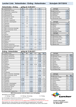 Fahrplan Linie Erding 17/18