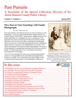 Past Pursuits a Newsletter of the Special Collections Division of the Akron-Summit County Public Library