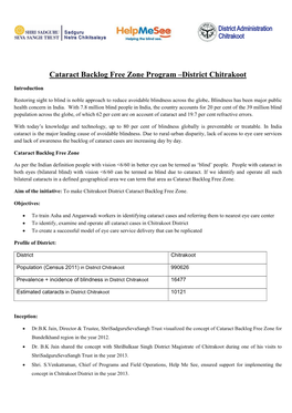 Cataract Backlog Free Zone Program –District Chitrakoot