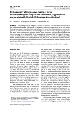 Pathogenicity of Indigenous Strains of Three Entomopathogenic Fungi to the Sisal Weevil, Scyphophorus Acupunctatus (Gyllenhal) (Coleoptera: Curculionidae)