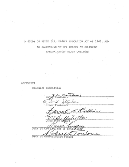 A Study of Title Iii, Higher Education Act of 1965, and an Evaluation of Its Impact at Selected Predominantly Black Colleges