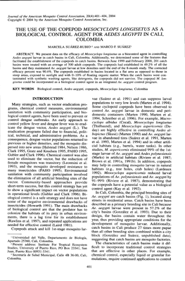 The Use of the Copepod Mesocyclops Longisezus As a Biological Control