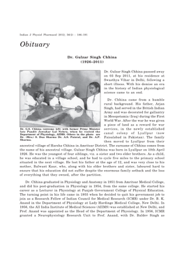 Obituary J Physiol Pharmacol 2012; 56(2) : 186–191 Indian J Physiol Pharmacol 2012; 56(1) Obituary