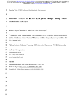 Proteomic Analysis of SUMO1-Sumoylome Changes During Defense 4 Elicitation in Arabidopsis