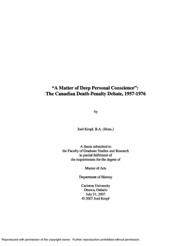 “A Matter of Deep Personal Conscience”: the Canadian Death-Penalty Debate, 1957-1976