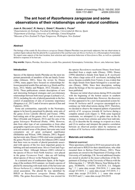 The Ant Host of Razorfemora Zaragozae and Some Observations of Their Relationships Under Natural Conditions