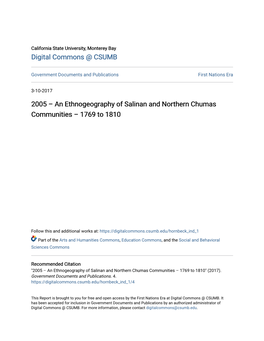 An Ethnogeography of Salinan and Northern Chumas Communities – 1769 to 1810