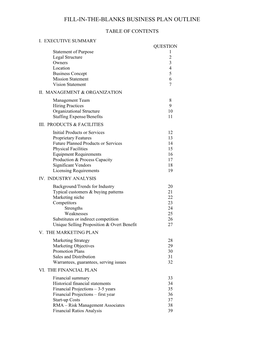 Fill-In-The-Blanks Business Plan Outline