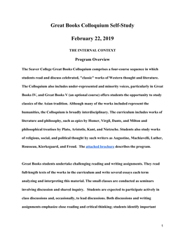 Great Books Colloquium Self-Study February 22, 2019