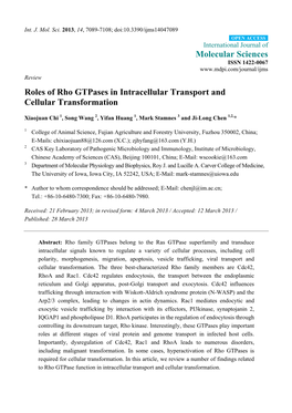 Roles of Rho Gtpases in Intracellular Transport and Cellular Transformation