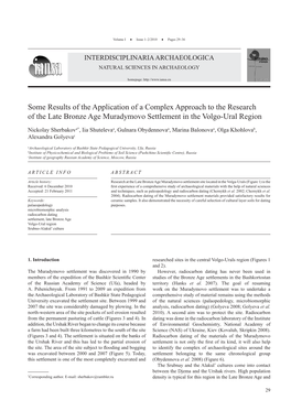 Some Results of the Application of a Complex Approach to the Research of the Late Bronze Age Muradymovo Settlement in the Volgo-Ural Region