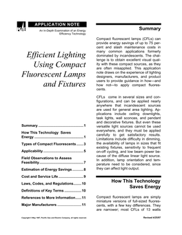 Efficient Lighting Using Compact Fluorescent Lamps and Fixtures