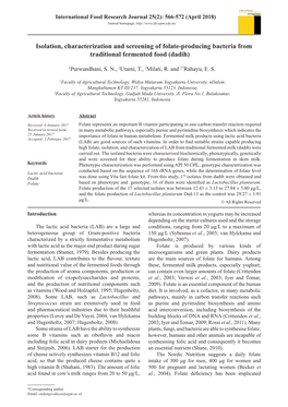 Isolation, Characterization and Screening of Folate-Producing Bacteria from Traditional Fermented Food (Dadih)