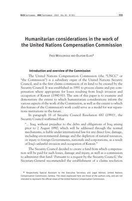 Humanitarian Considerations in the Work of the United Nations Compensation Commission