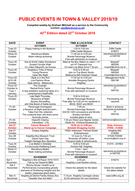 Public Events in Town & Valley 2018/19