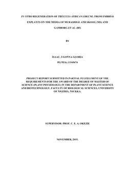 In Vitro Regeneration of Treculia Africana Decne. from Embryo Explants on the Media of Murashige and Skoog